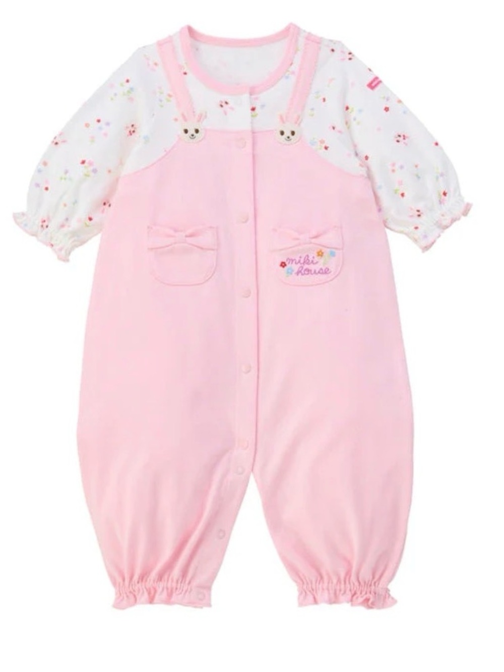 Miki House Pink Floral Sleeve One-Piece Romper